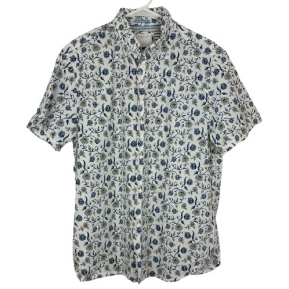 Denim & Flower by Ricky Singh Short-Sleeve Button-Down Shirt Blue & White size L